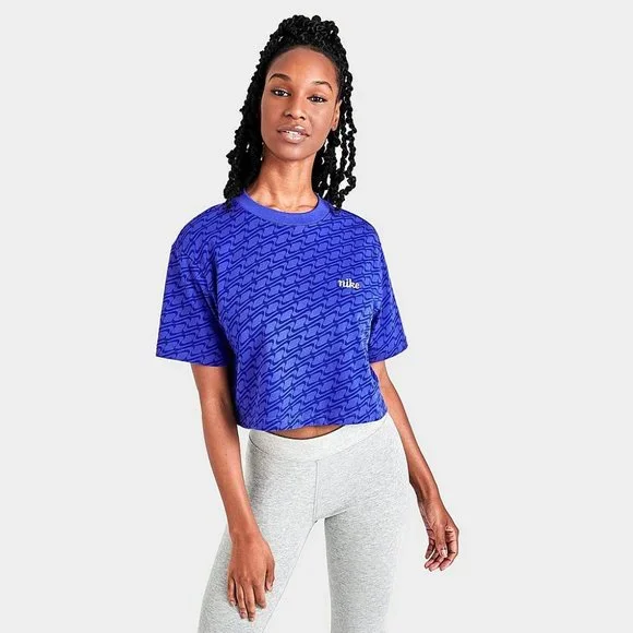 NIKE Sportswear Icon Clash Crop T-Shirt Tee Blue DQ6511-430 Women's